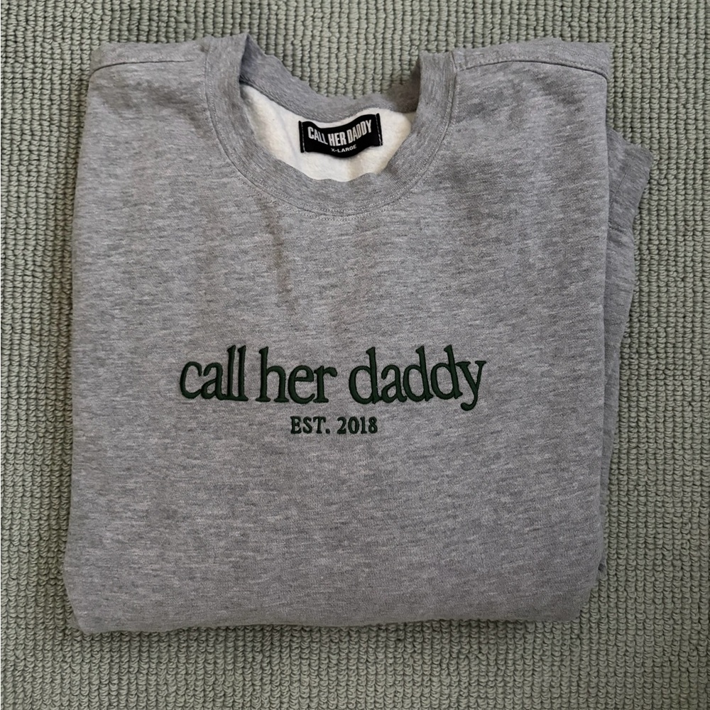 Call Me Daddy Gray Sweatshirt with Green Embroidery XL Like New